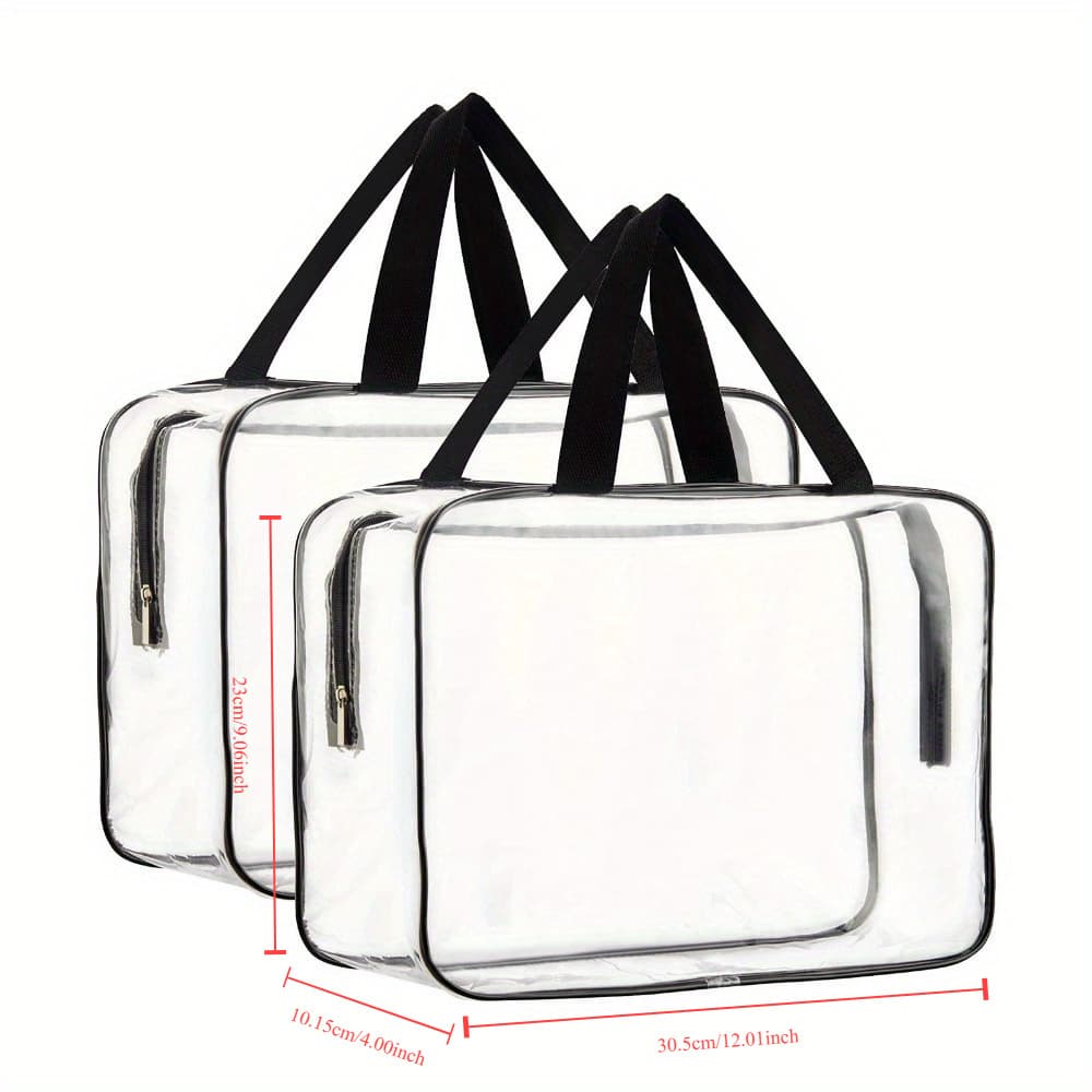 2pcs Clear Plastic Tote Bags Waterproof Transparent Pvc Handbag For Cosmetic Toiletry