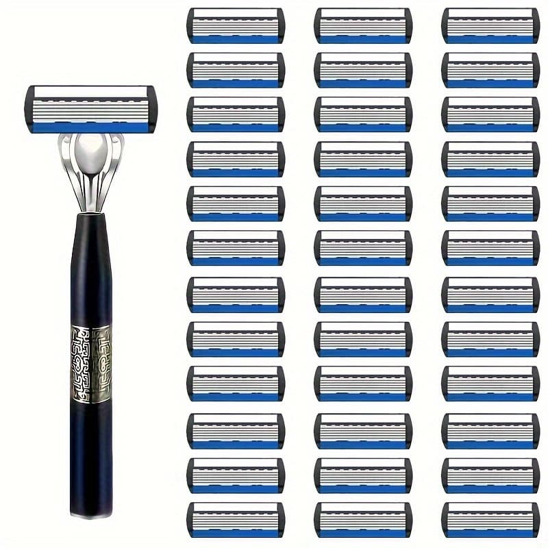 Men's Manual Metal Shaver With 1 Handle And 18/ 36 Blades, Replacement Blades, Anti Slip Handle, Safety Shaver, Blades With Lubrication Strip
