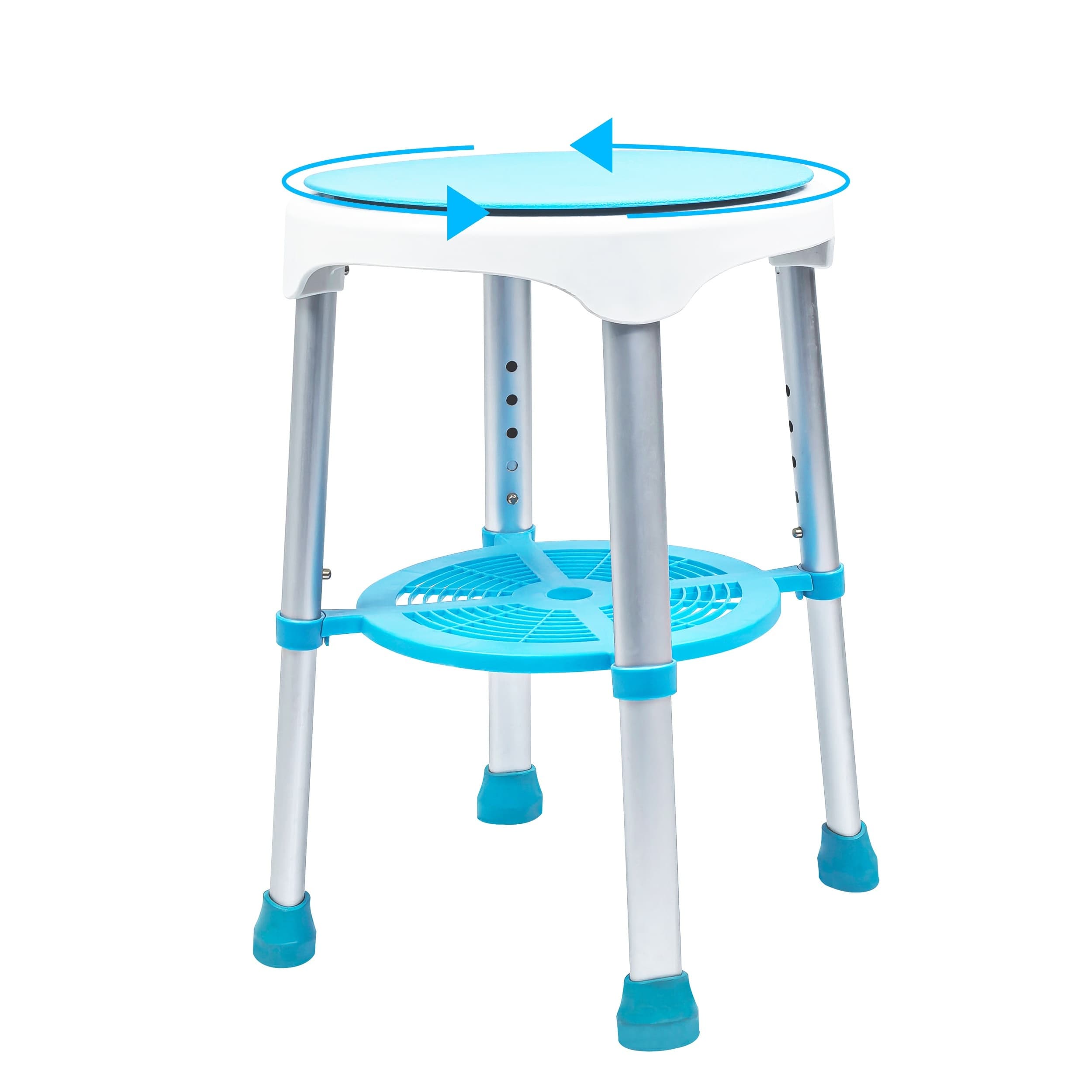 Shower Stool, Round Shower Chair With Storage Rack, Rotating Padded Seat, Adjustable Height Shower Chair For Seniors, Disabled, Handicap, Injured, Blue