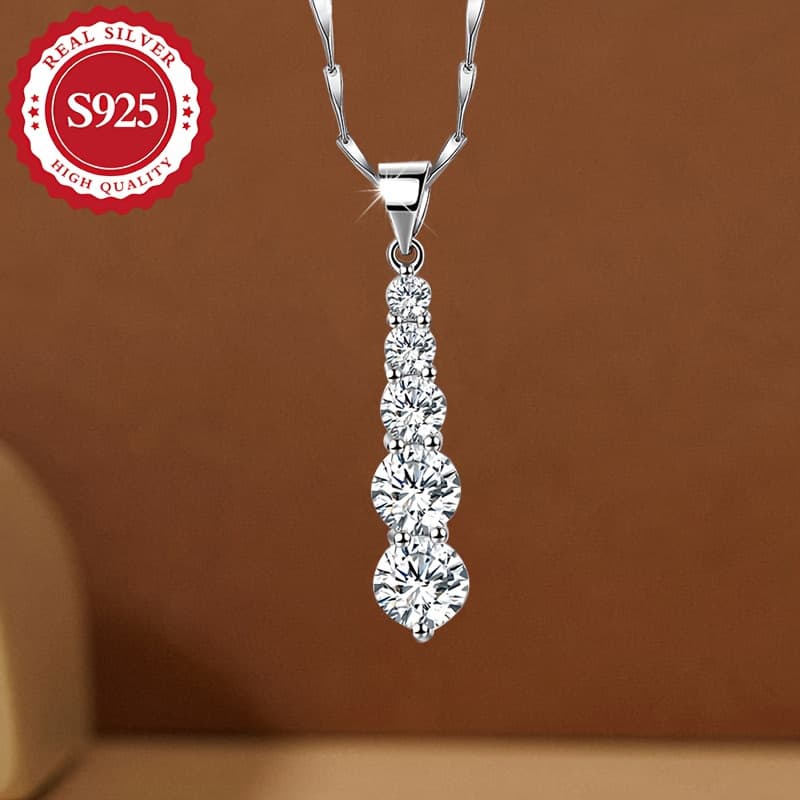 925 Sterling Silvery Women' Natural Stone Teardrop Pendant Necklace, Style, Party, Gift, Wedding