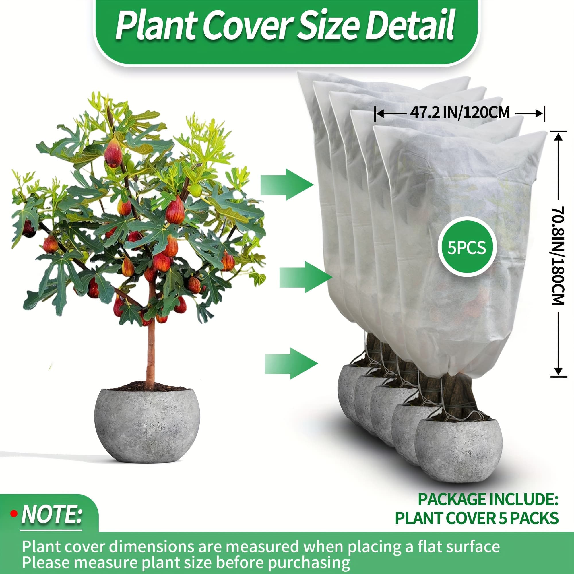 5pack 2.2oz Plant Covers Freeze Protection, Cloth, Reusable Frost Blankets, Tree Cover Drawstring Bags For Outdoor Fruit Potted Shrub Season Extension (31.4*39.3, 39.3*47.2, 47.2*70.8)inch