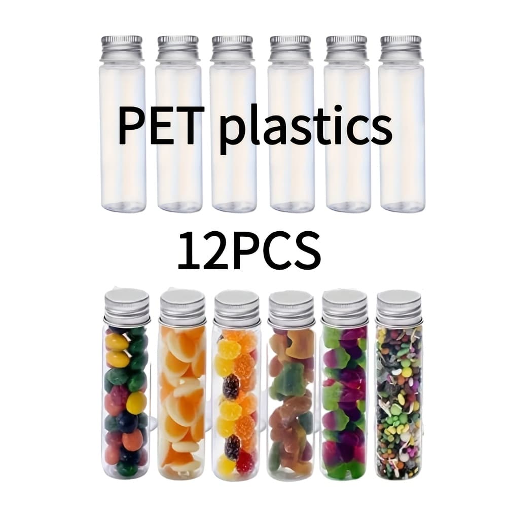 12pcs Plastic Refill Bottles 1.7oz Silvery Aluminum Suitable For Candy Dried Flowers Seeds Essential Oil Refills With Gasket For Strong Sealing Mason Jar Thread