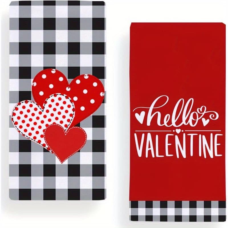 2pcs Polyester Kitchen Towels, 18x26 Inch - Valentine's Day & Christmas , Decorative Hand Towels With "hello Valentine" Motif, Machine Washable, Dish Towels For Kitchen, Best For Christmas