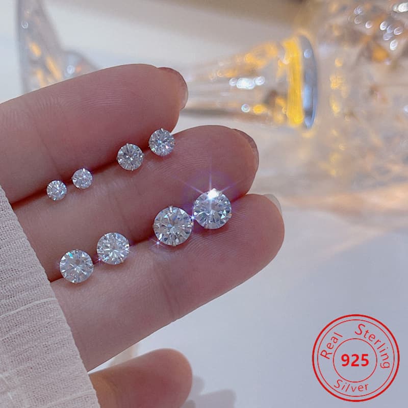 4 Pair S925 Sterling Silvery Sparkly Synthetic Synthetic Zirconia Earrings - Low Allergy - Sparkly Synthetic Synthetic Zirconia And Simple White Earrings - The For Casual Attire And Gift
