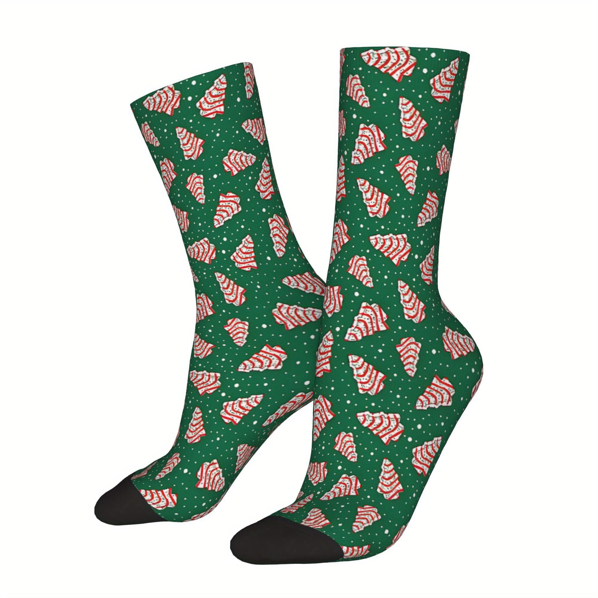 Festive Christmas Tree & Cake Print Socks, Fun Novelty Design, Gift, Christmas Decor