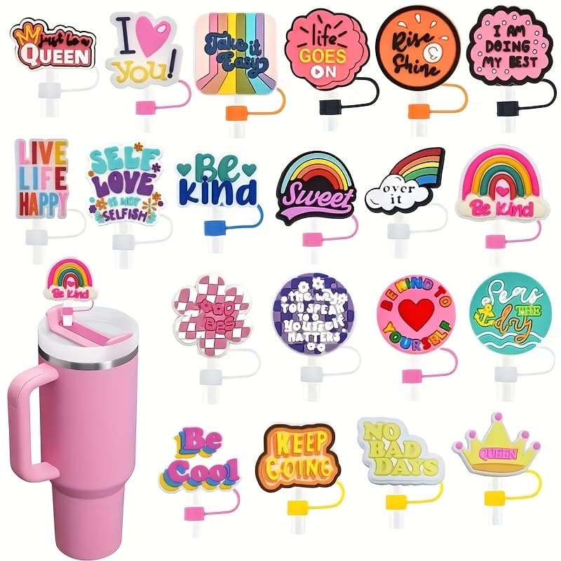 20 Pack Straw Covers For Tumblers, 10mm Cute Dust-proof Straw Topper For Water Bottles Cups Accessories Gifts For Women Party Favors