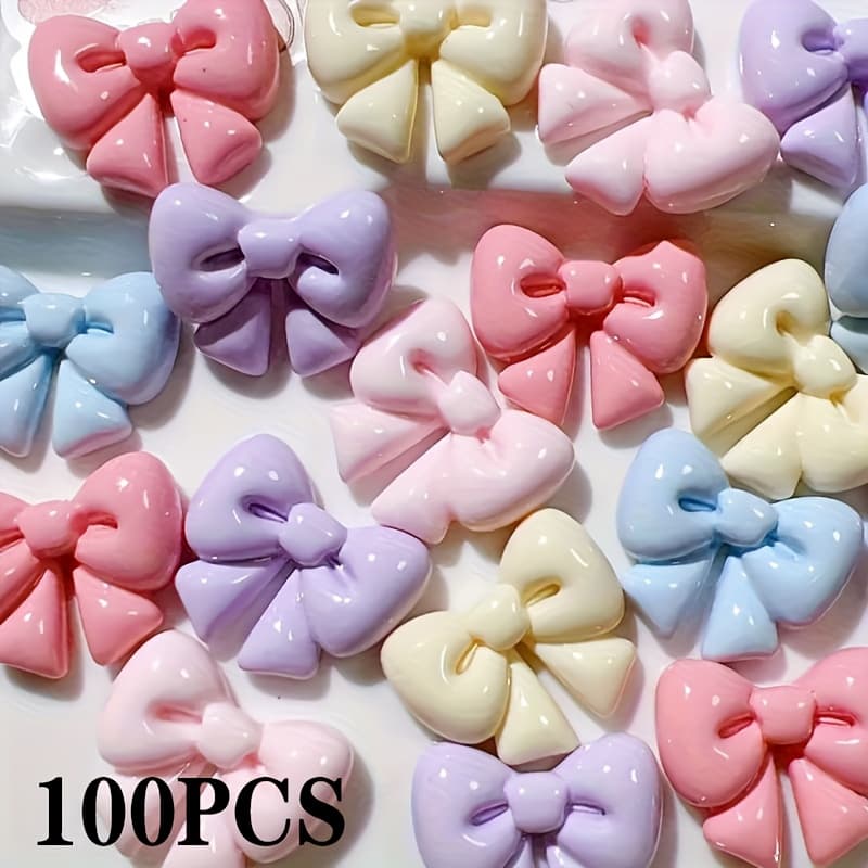 100pcs Of Adorable Flatback Resin Charms Shaped Like Bows, Perfect For Decorating Hair Clips, Photo Frames, Phone Cases, Jewelry Boxes, Stationery Boxes, Scrapbooking, And Crafts