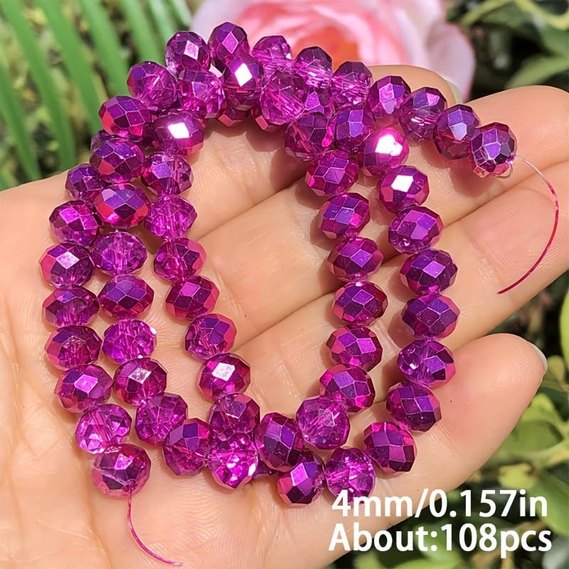 3/4/6/8mm Fuchsia Flat Round Glass Beads, Iridescent Loose Beads With Ab Coating, Suitable For Handmade Bracelets, Necklaces, Earrings, And Other Decorative Additions