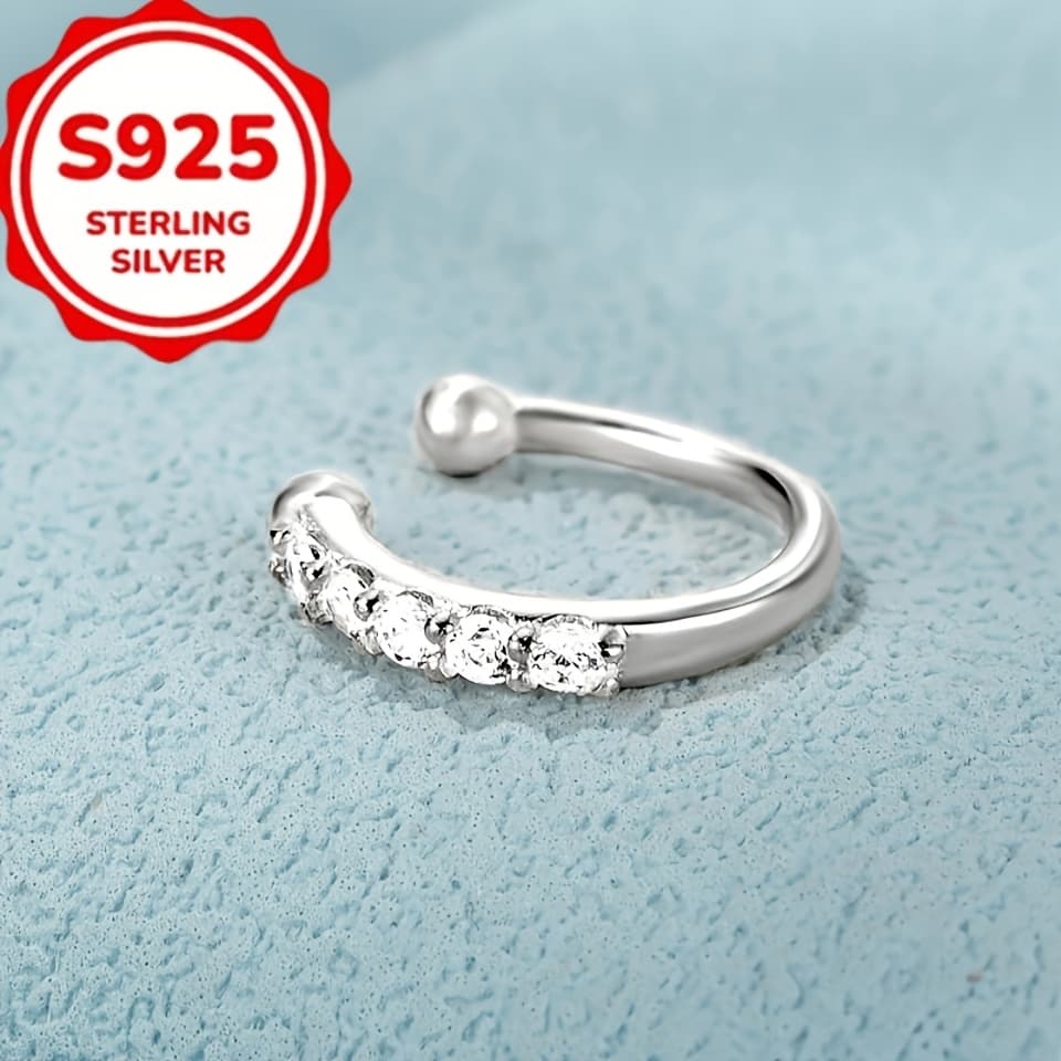 2pcs Bohemian Faux Nose Ring, 925 Sterling Silver With Cubic Zirconia No Piercing Needed, Fashion Hip Hop Accessory