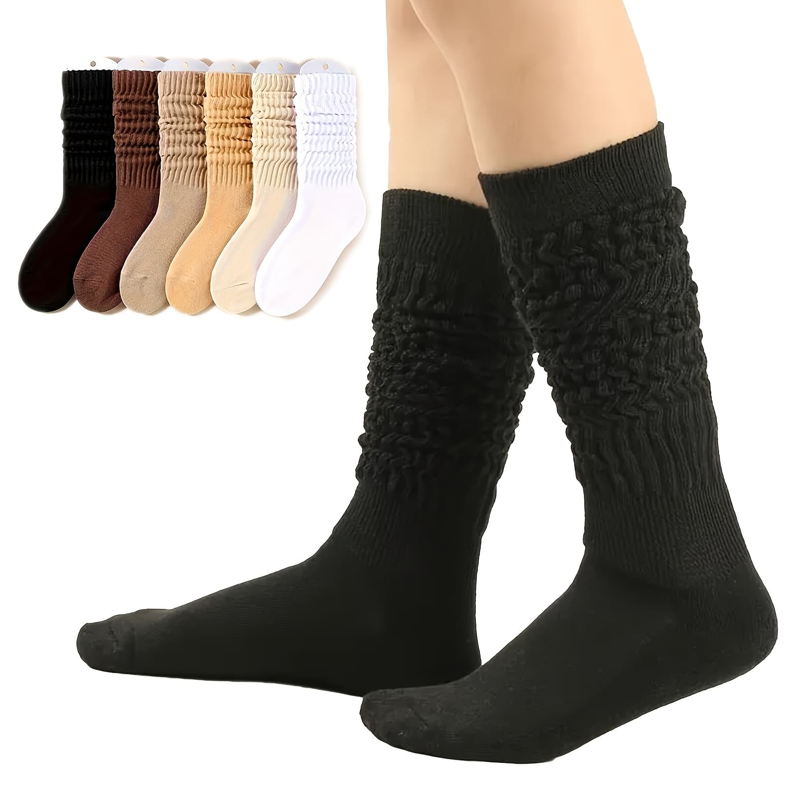 6 Pairs Women' Knit Slouch Boot Socks Casual Crew Socks, Knit Socks Gift Socks