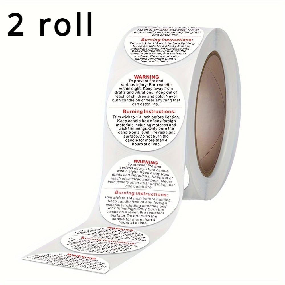 1000pcs Candle Jar Safety Labels - 2 Rolls, 1-inch Wax Melting Stickers, Fire-resistant Paper, With & Burning Tips For & Pet Safety, Candle Label Stickers