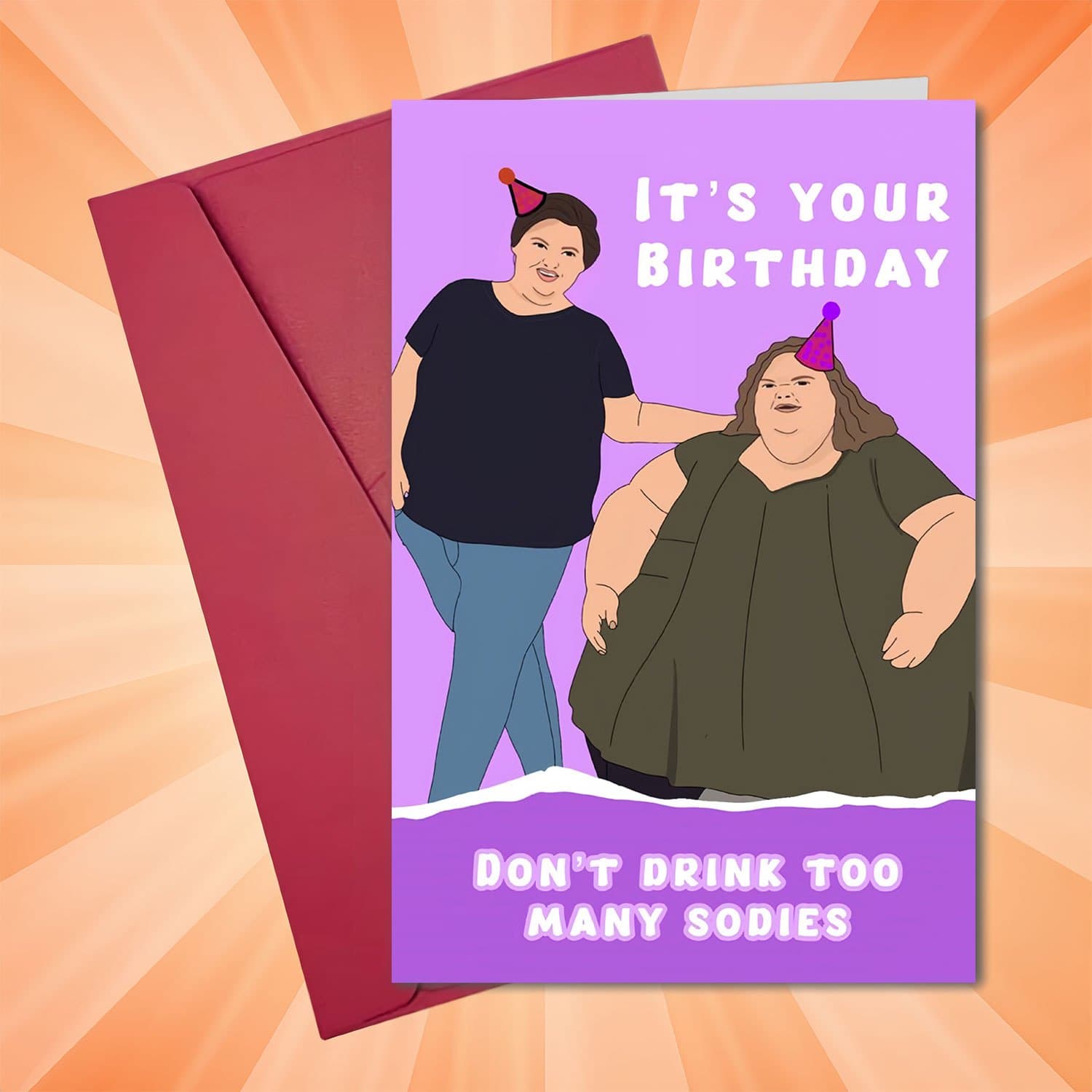 1pc Humorous & Creative Birthday Card With Envelope - " Your Birthday" Message, Featuring 2 Women With Party Hats, Family, Colleagues, , & Brothers, Funny Birthday Cards