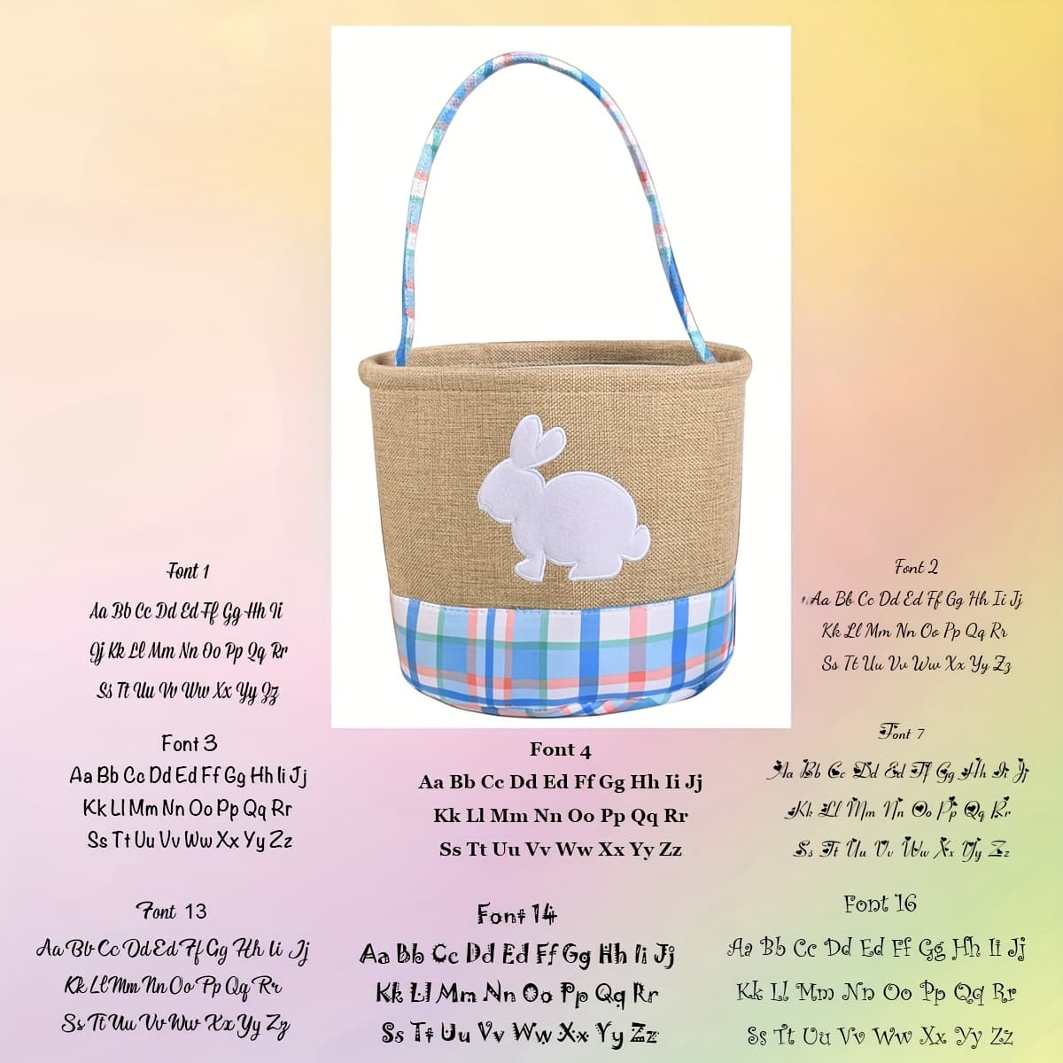 Personalized Easter Bunny Tote Bag, Burlap Baskets, Custom Text Embroidered Polyester Striped Gift Bags For Egg Hunt, Cute Rabbit Design Holiday Decor