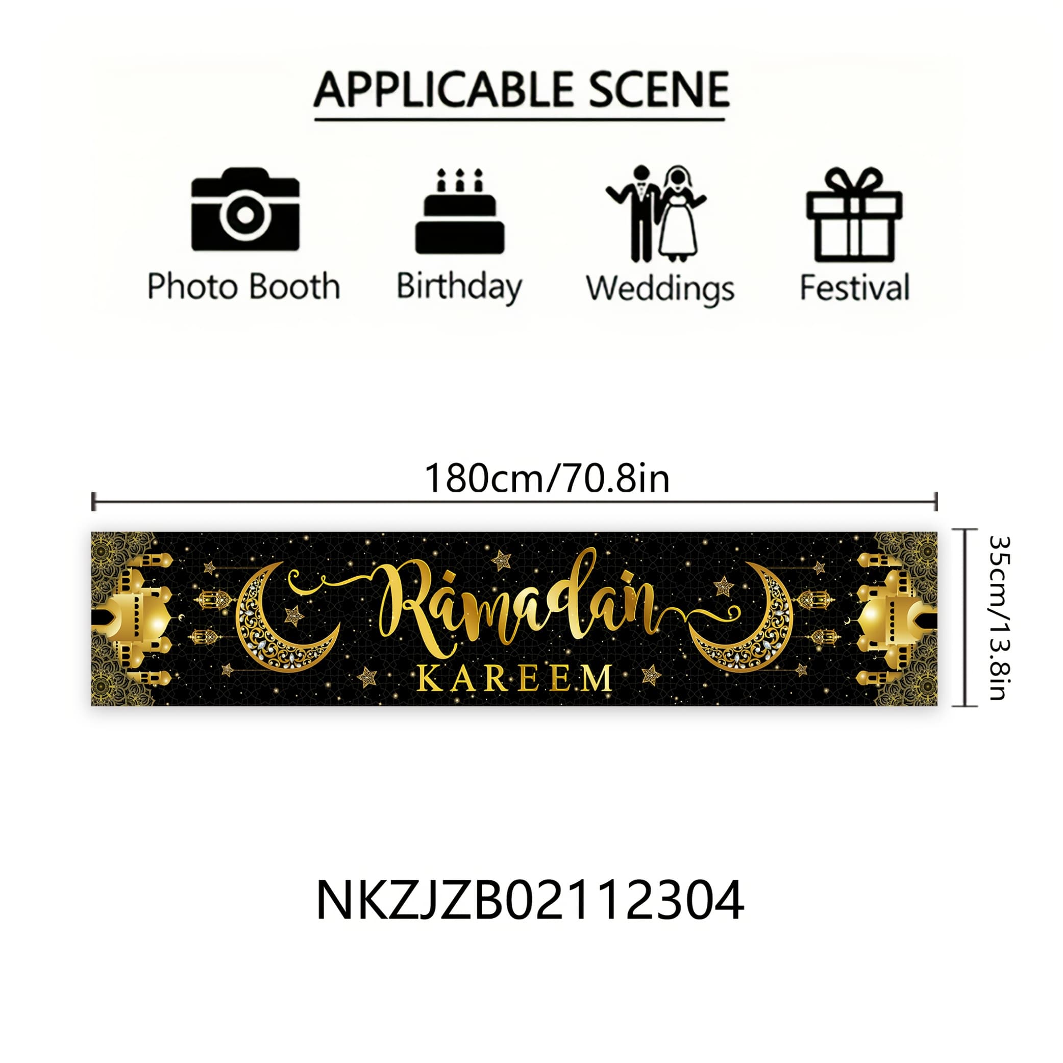 1pc Of Decorative Table Flag For Eid Al Fitr, Measuring 180cm By 35cm, Featuring And Moon Design, Suitable For Eid Al Fitr Celebrations And Festival Parties, Made From Durable