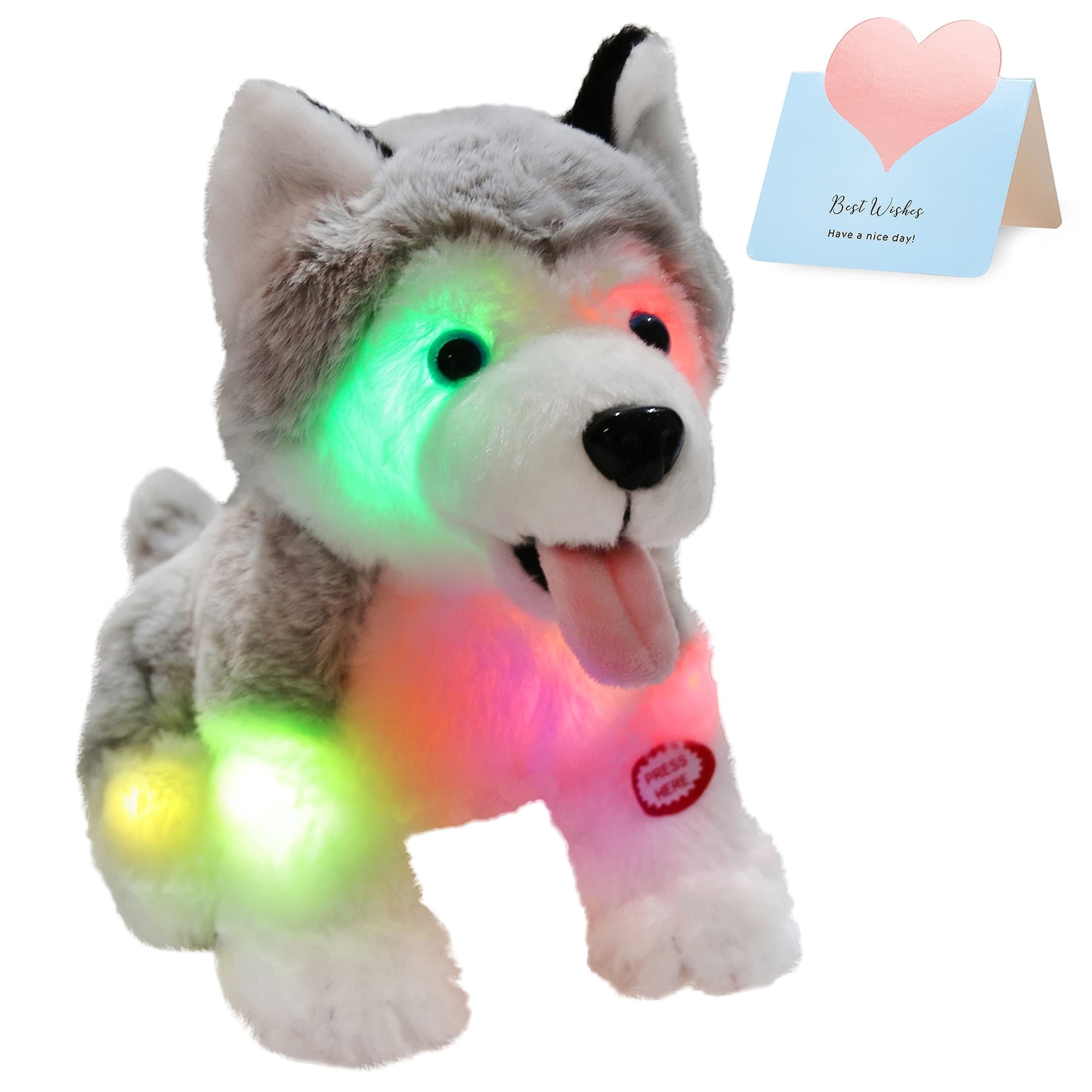 Luminous Husky Plush Toy (battery Not Included) Cute Soft Plush Animal, Christmas Party Gift Toy For Young , Perfect Playmate Doll, Valentine's Day Gift