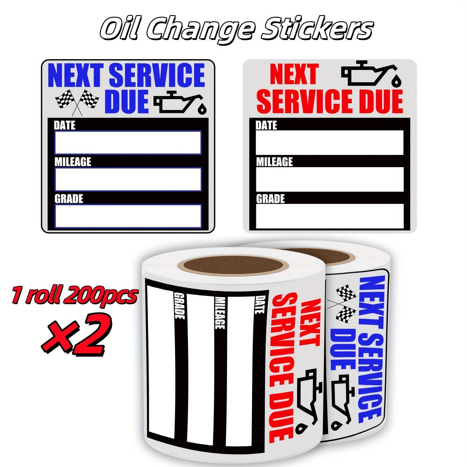 2inch×2inch Oil Change Sticker, Each Roll Contains 200 Sheets, 2 Rolls In Total, Reminder Stickers, Maintenance Reminders, Next Service Stickers, Easy To Tear And Leave