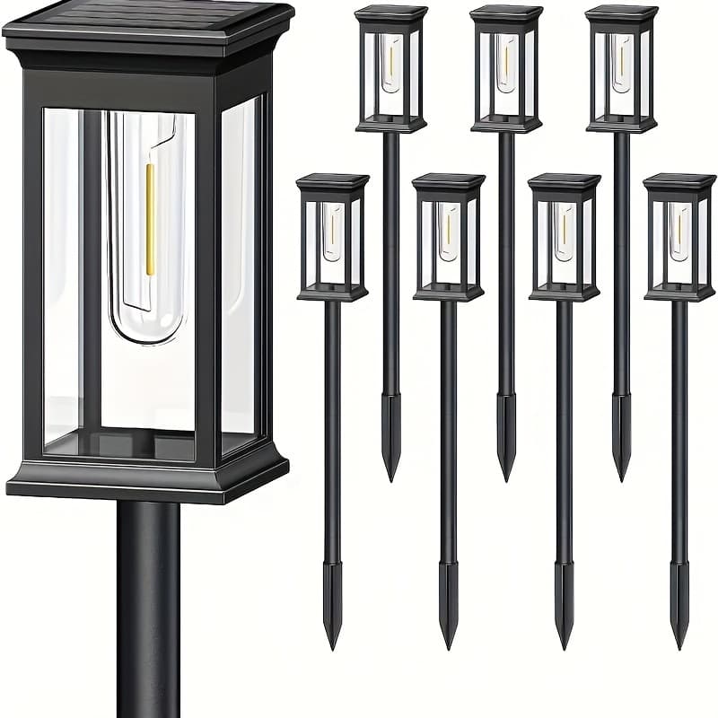 8 Pack Solar Lawn Lights, Ip44 Waterproof, Led Yard Ground Plug, Retro Design, Suitable For , Gardens, , Landscapes, Lawns, Walkways, Patios.