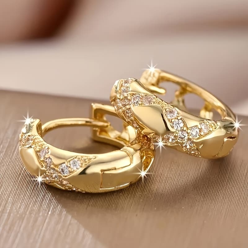 1 Pair ' 1 Plated Copper Ring Earrings With Sparkling - Elegant - Ring Hoops, 1 Plating For Daily Wear,, Valentine'/mother' Day Gift, Luxury, For Teenager