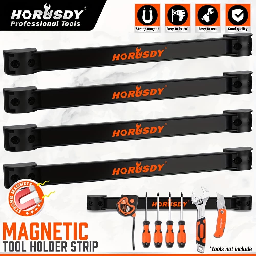 12" Magnetic Tool Holder Strip, 4pcs Alloy Steel Magnet Bars For Garage & Workshop Organization, Strong With Screws Included, , Up To 48"