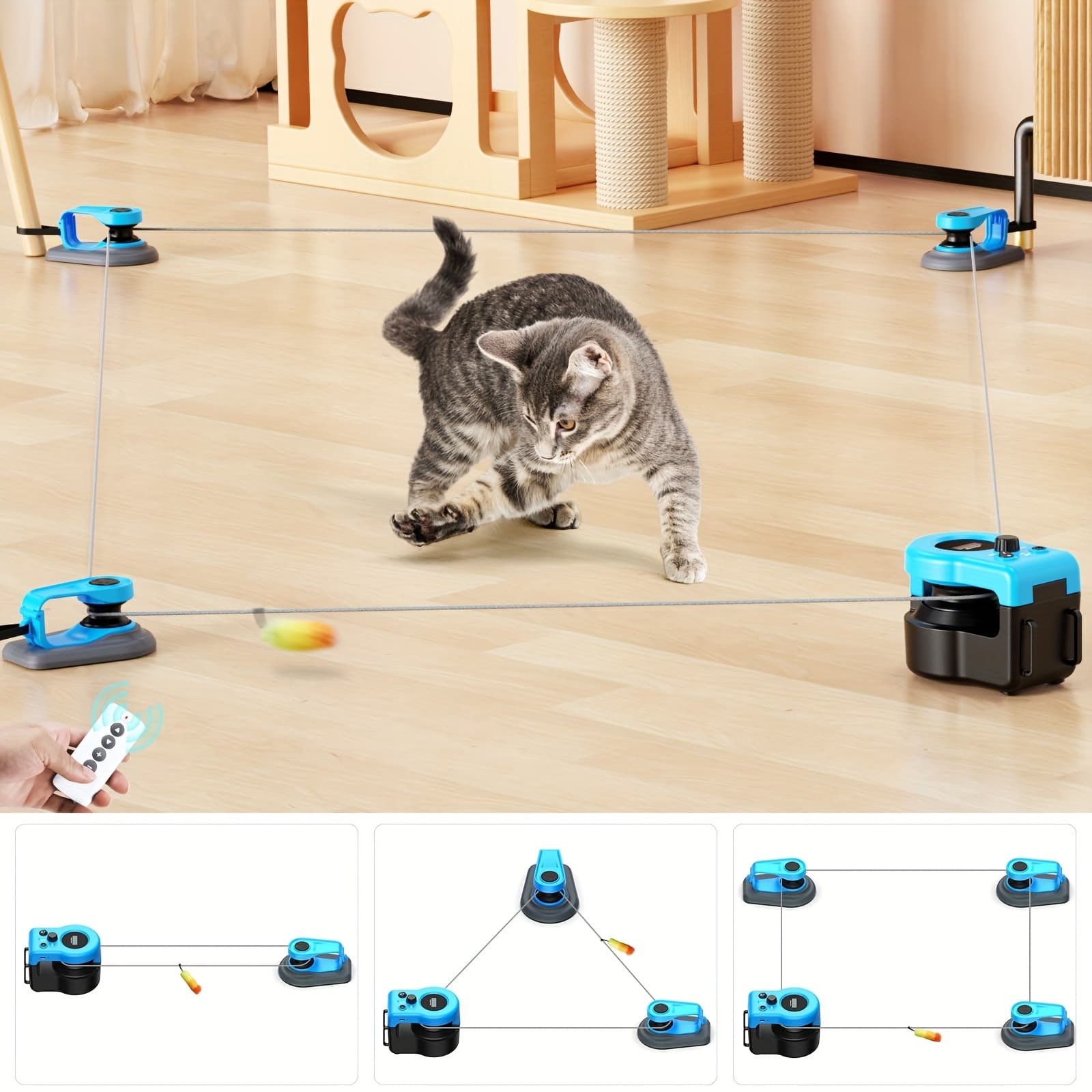 Complete Automatic Cat Teaser Set - Asfrost Upgraded Interactive Cat Toys For Indoor Cats, Feather Teaser For Bored Kittens, Remote/ Treadmill, Diy String & Moving Mouse Hunting Toys