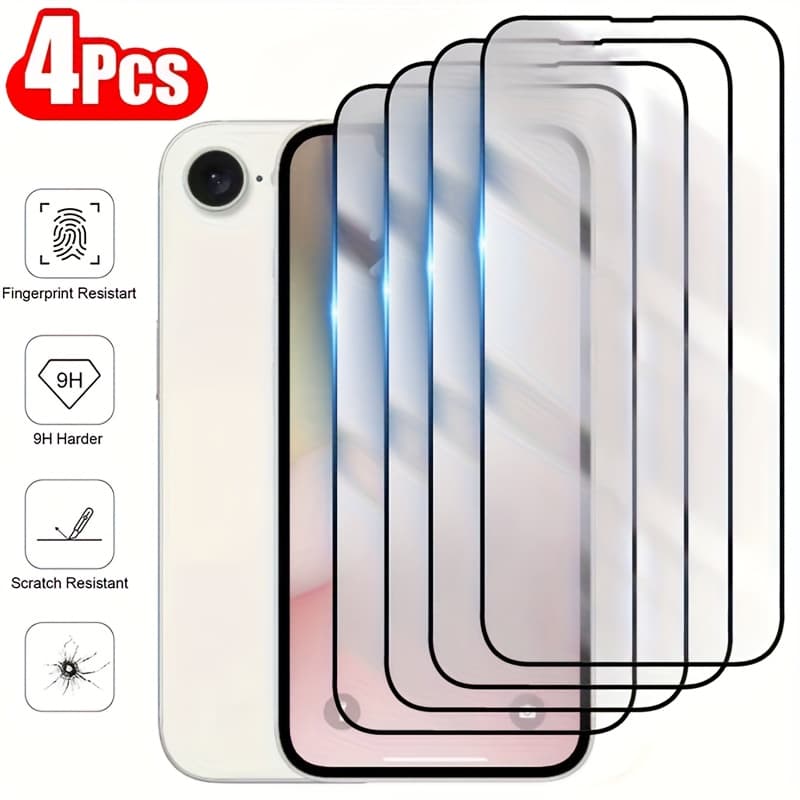 Set Of 4 Tempered Glass Screen Protectors For Iphone 16e 2025, 9h Hd Full Coverage