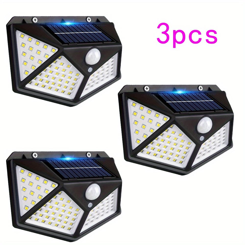 Set Of 3/4 Solar-powered Wall Lights Featuring Detector, With 100 Leds For Outdoor . Offer 3 Waterproof Suitable For Gardens, Decks, Fences, Stairs, And Driveways