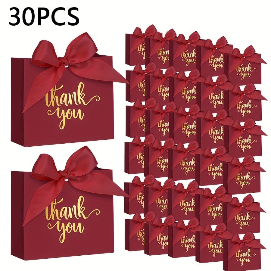 30pcs Bright Thank You Gift Bags 4.5x3.9x4.7'' Paper Bags With Ribbon For Garden Wedding & Graduation Party Combo