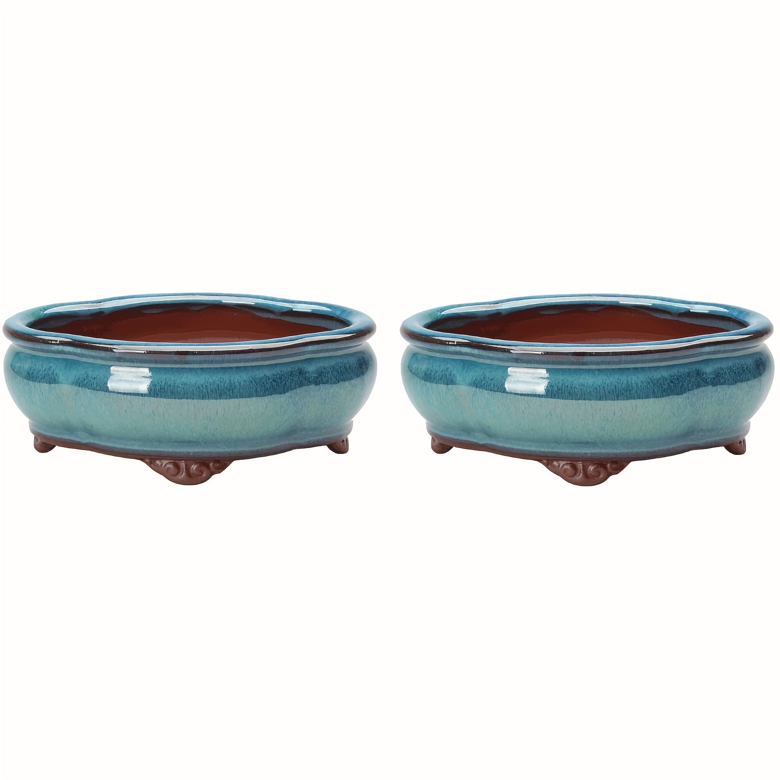 2pcs Ceramic Succulent Garden Pots, 5.9inch Small Succulent Glazed Pots Bonsai Planter For Living Room Bedroom Study Pots Gardening Gift Home Decor