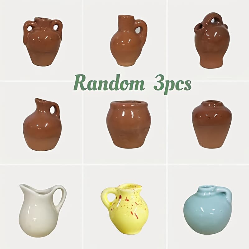 3pcs Mini Ceramic Thumb Flower Pot - Retro Style, Suitable For Hydroponic Plants, Doll House Decoration, Diy Photography Props And Home Decoration
