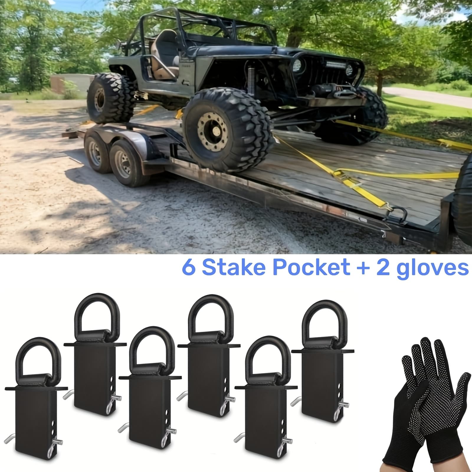 6/8pcs Stake Pocket D Rings Heavy Duty Removable D-ring Stake Down For Utility Trailers And Flatbeds With Hitch Pin, Removable Tie Down Utility For Cargo Trucks. (includes 2 Anti-slip Gloves)