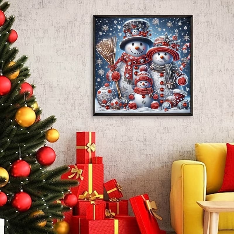Holiday Snowman Family Diamond Painting Kit - Irregular Shaped Drills, Diy Canvas For Home Decor, Christmas Greetings, Easy-to- Patterns, Relaxing Hobby, Perfect Gift For