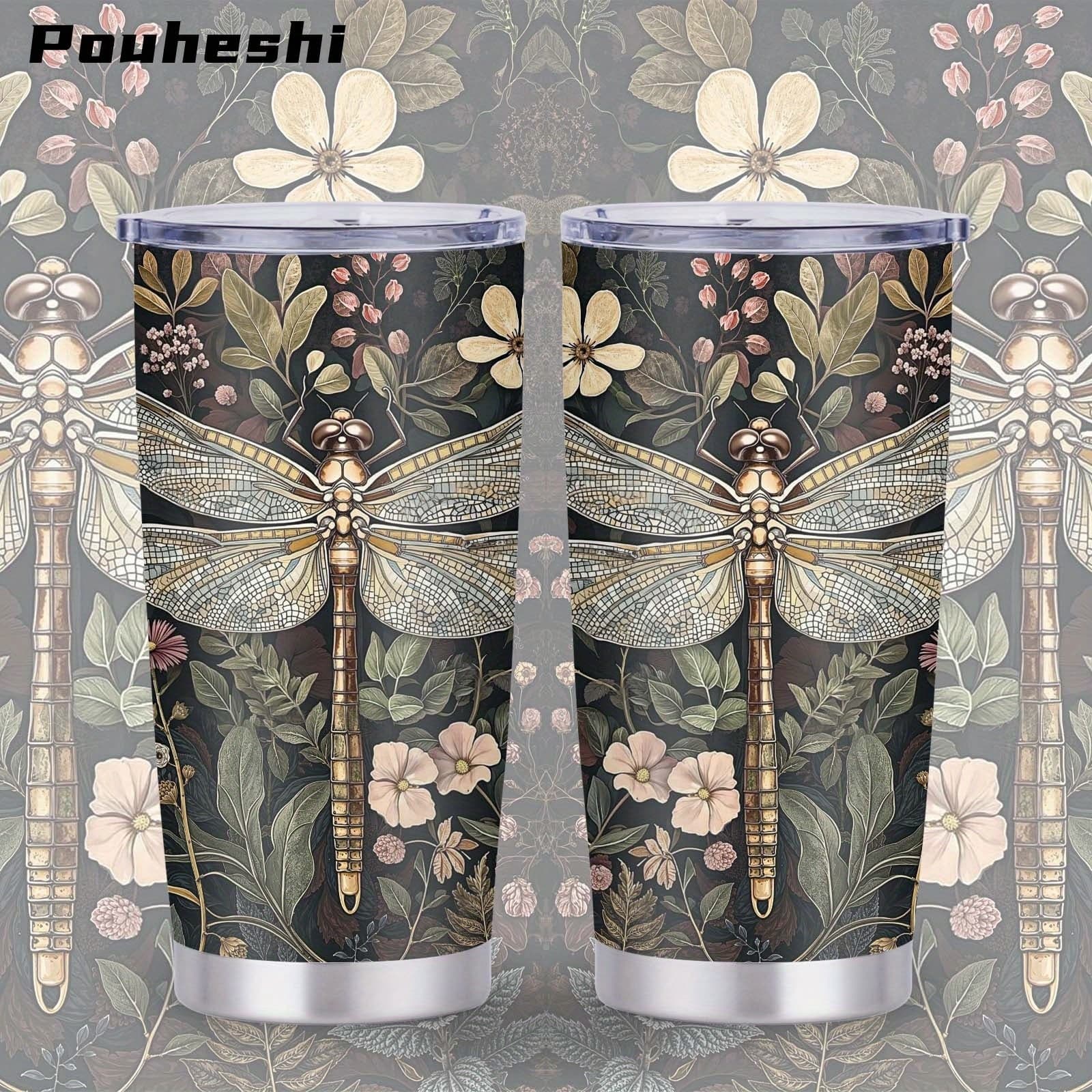 1pc Dragonfly Water 20oz With Name/date/ - Stainless Steel Cup, -shaped, Hand Wash Only, & Portable For Gym, Travel, Birthday & Holiday Gifts Suitable For S &