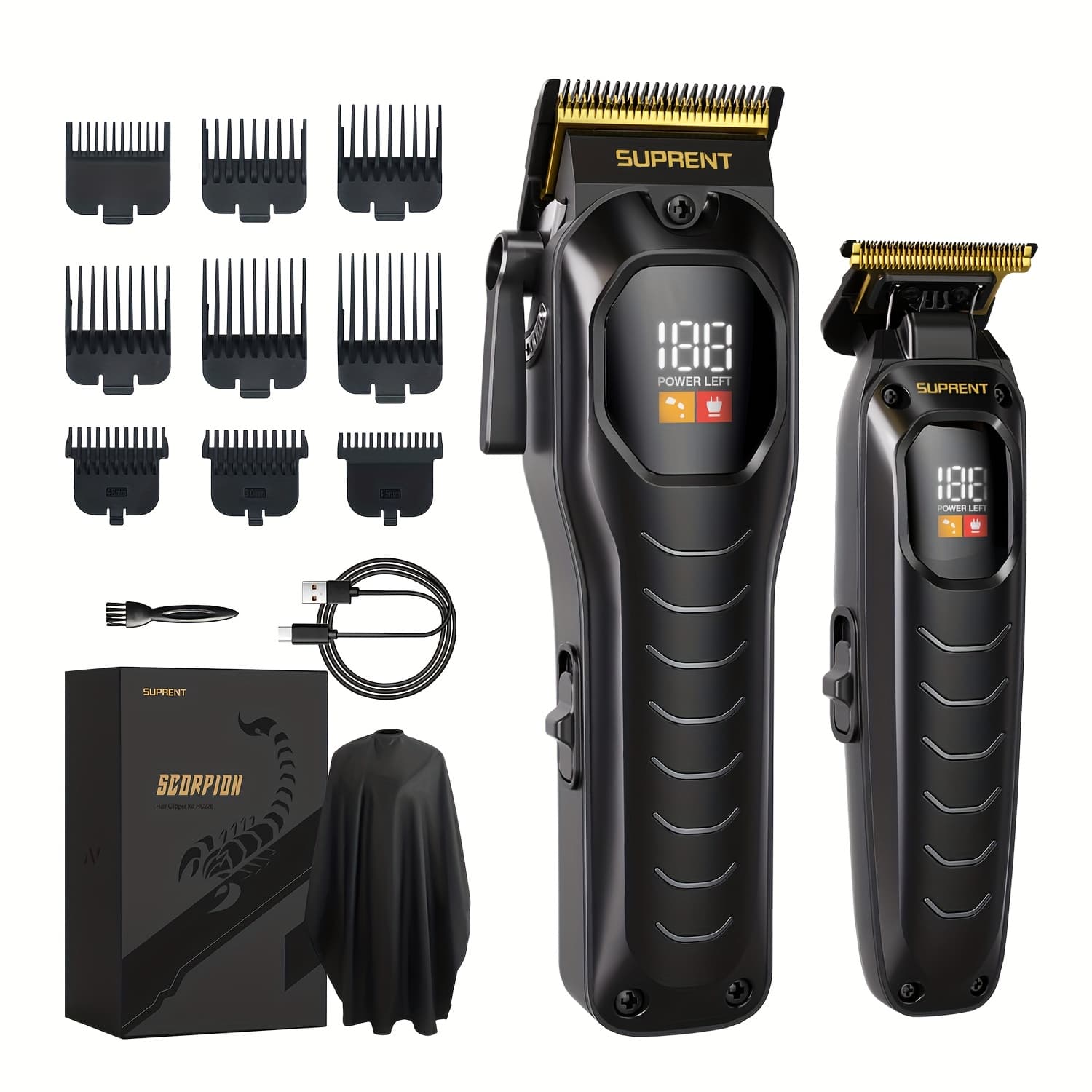 2-in-1 Men's Hair Cutting Kit - Motor - , Lcd Display, Wireless Rechargeable Design, Comes With 9 Guide Combs & Accessories For Home, Salon Gift Use