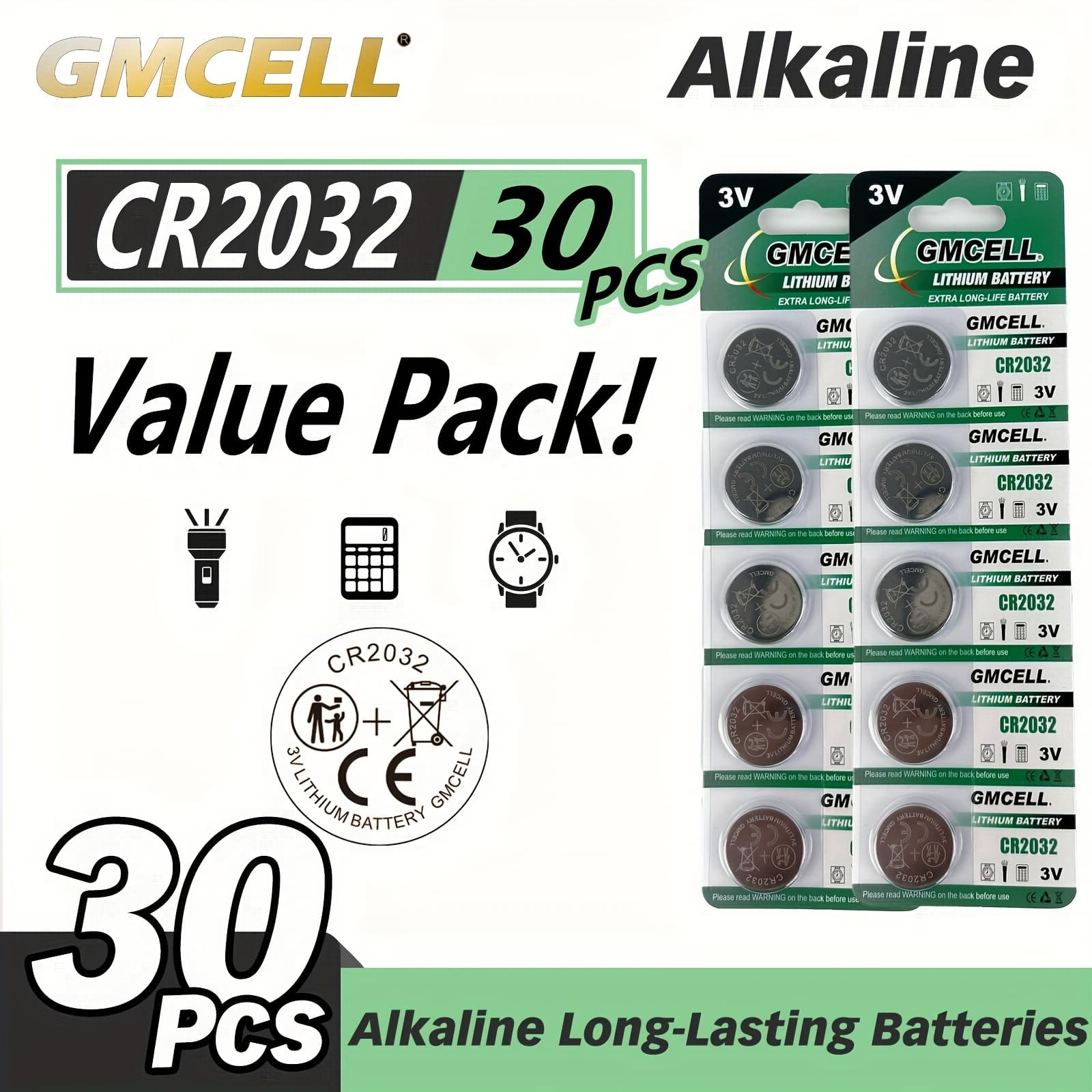 30 Cr2032 3v Lithium Coin Batteries - Durable 3v For Car Key Remotes, Calculators, Fitness Devices - Leak-resistant, Watch