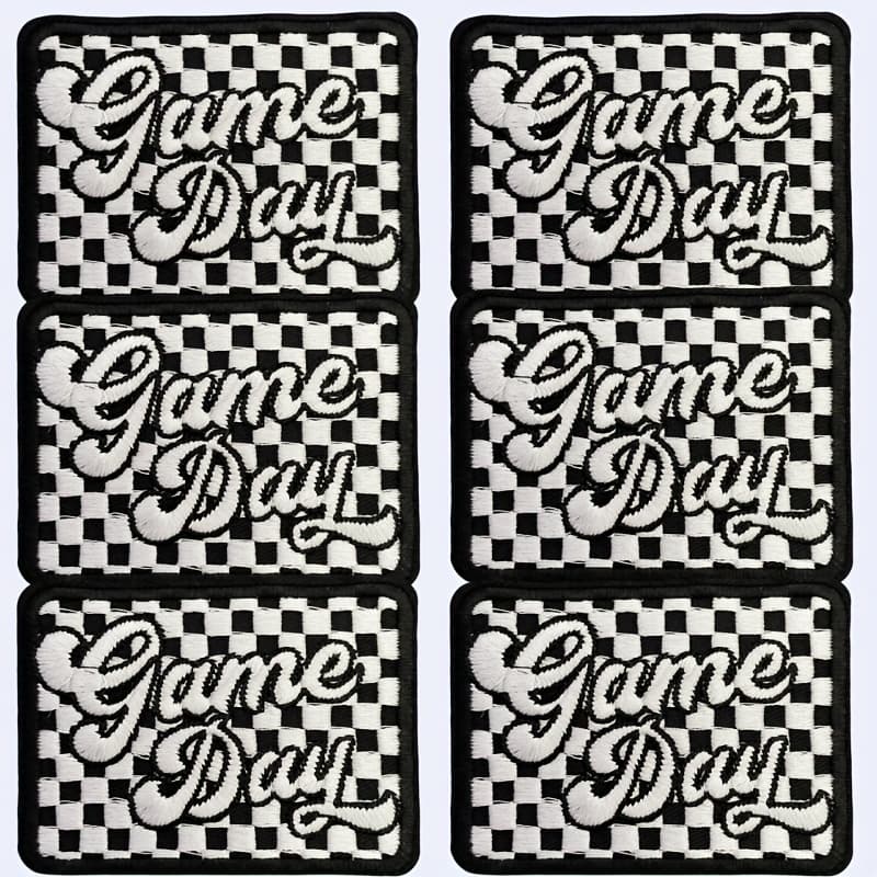 6pcs Of Black And White Checkerboard Cloth Stickers - "game Day" - Used For Diy Clothes, Bags, Hats, Shoes, And Socks Retro Fashion Diy Crafts