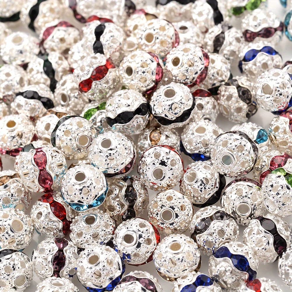 30pcs Alloy Spacer Beads, Silvery Round Mix With , Alloy For Jewelry Making, Bracelet Necklace Additions, 6/8/10mm