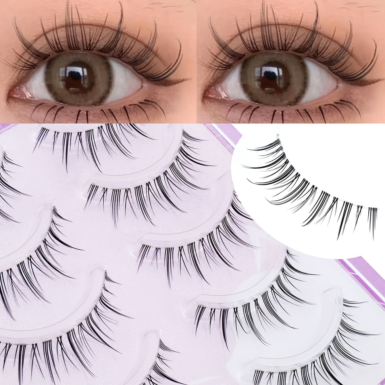 5 Pairs Of Fishtail Style False Eyelashes, Measuring 7mm To 13mm, And Realistic. Full Strip Lashes Are Perfect For Daily , Reusable, Easy For Beginners