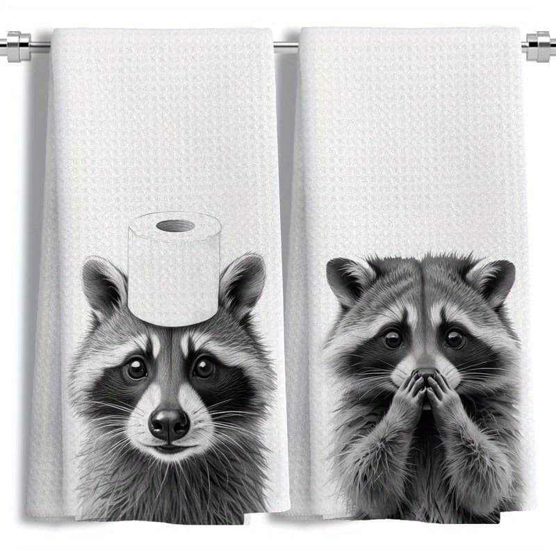 2pcs 18×26 Inch Funny Raccoon Gifts Hand Towels For Bathroom Decor Set Of Funny Kitchen Towels, Perfect Gift For