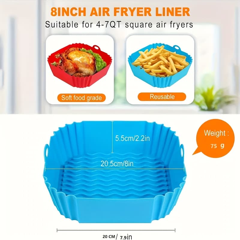1pc Of Square Silicone Mat For Air Fryers - 8 Inches, Reusable Accessory For Air Fryers, Suitable For 4 To 7-quart Ovens And Microwaves