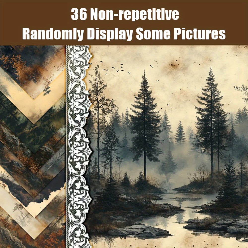 A Collection Of 36 Unique, Faded, And Forest-themed Papers, Ideal For Greeting Cards, Gift Packaging, Retro Diaries, And Other Decorative Projects, Each Measuring 5.9 By 5.9 Inches