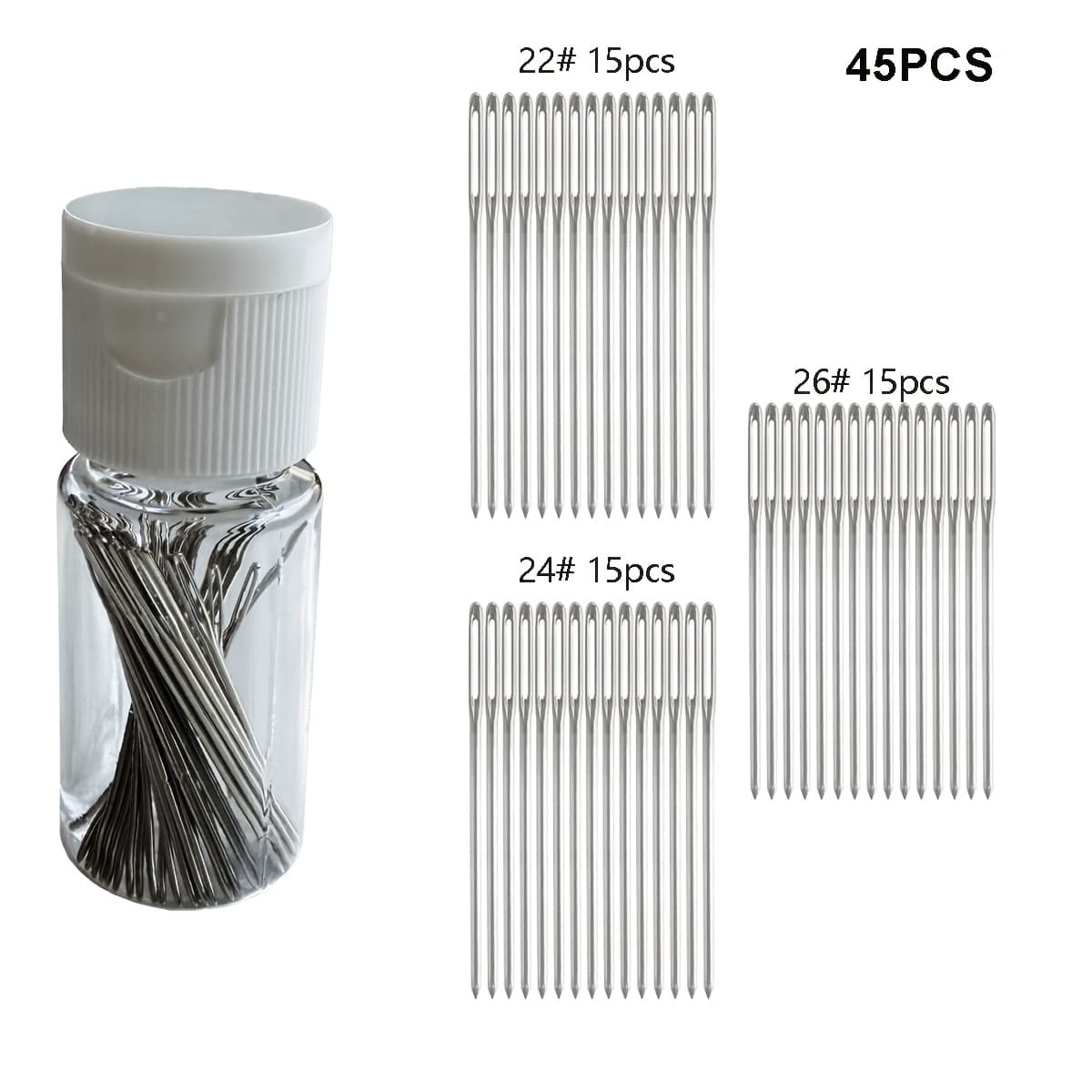 45pcs Stitch Needle Set With Silvery Pillow Case, Includes 22/24/26 Sizes And Threading Bottle For Hand Embroidery Diy Sewing Kit