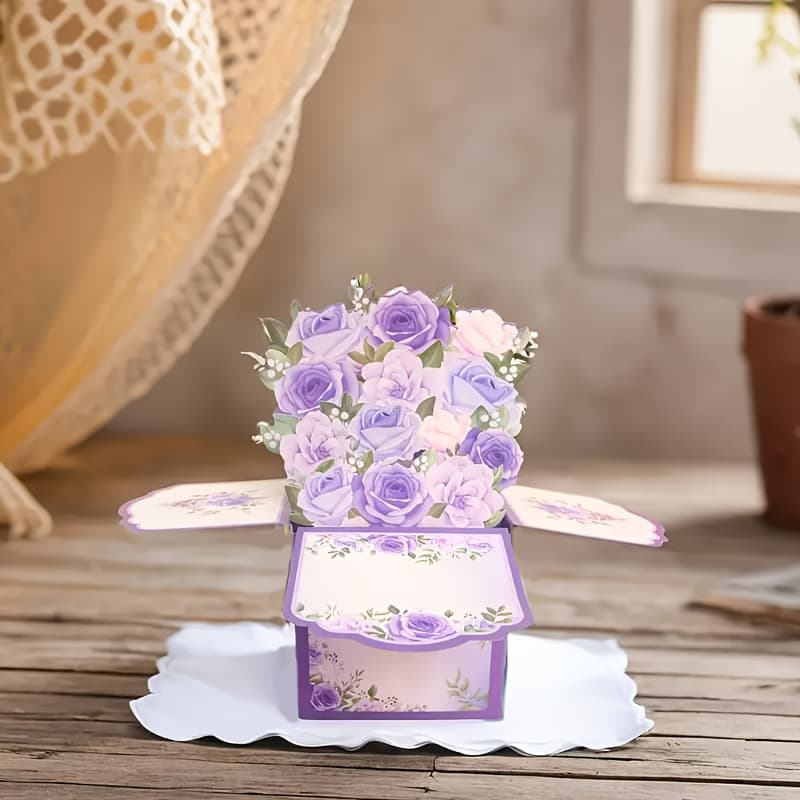 A 3d Pop-up Flower Card - Elegant With Illuminated Petals And Green Leaves, Perfect For , Birthdays, Anniversaries, Weddings, Valentine's Day, Thanksgiving - Gift For Her, , Mom, Home Decor