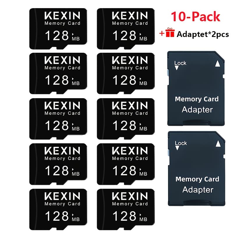 Kexin [10-pack]tf Cards 128mb Flash Memory Cards Transfer For Tablets, Smartphones, Dash Cameras, Cameras Includes 2 Adapters