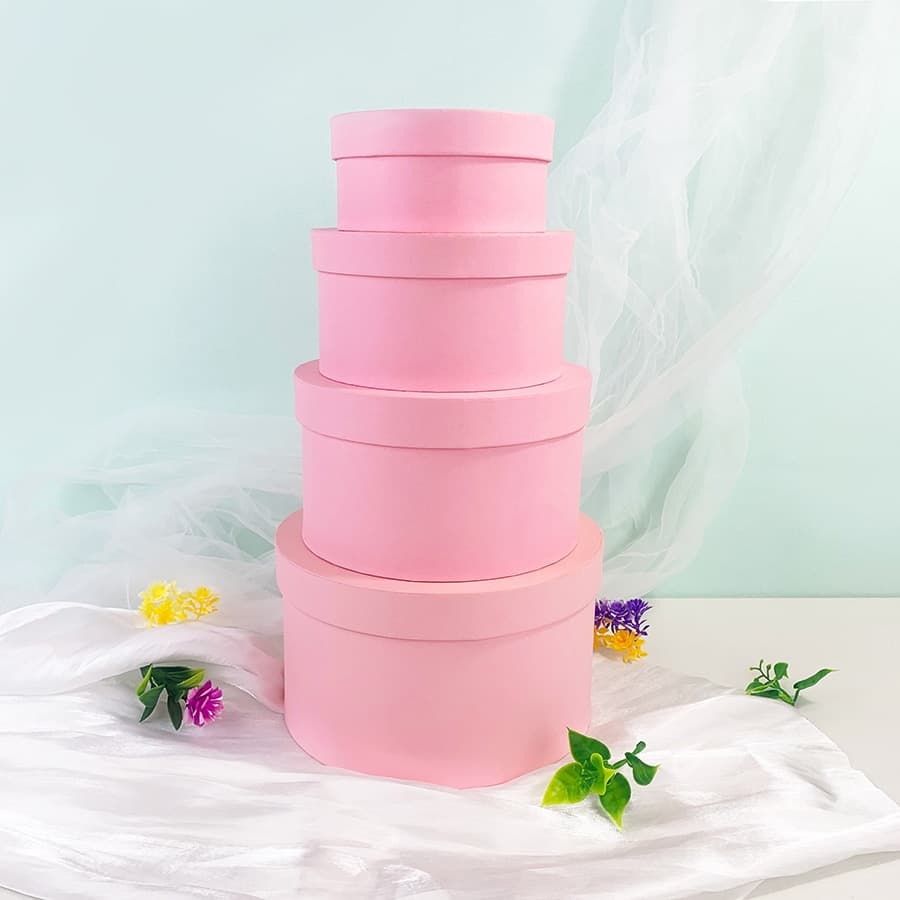 4pcs Pink Round Gift Box, Flower Box, Gift Packaging Box With Lid, Nesting Gift Boxes For Weddings, Birthdays, Valentine's Day, Christmas, Anniversaries