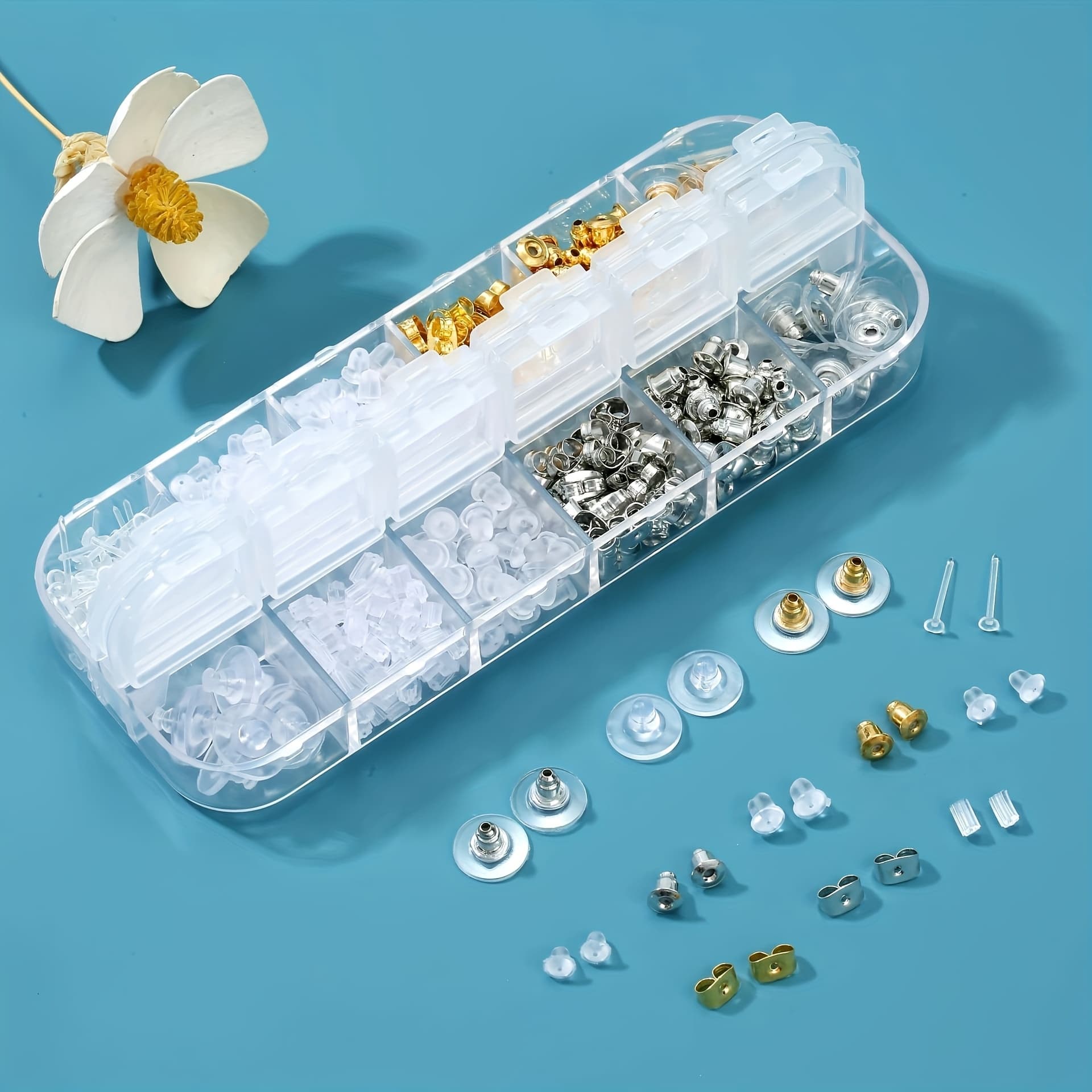 12-style Earring Rubber Backs, 600pcs Earring Stopper Set, Silicone Stud Back Stoppers