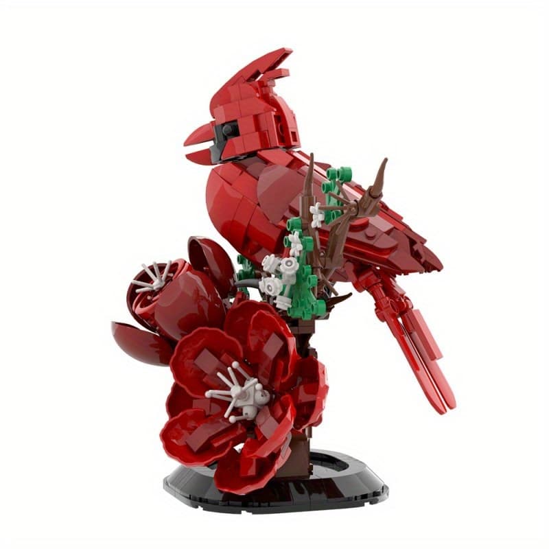 529pcs Building Kit Of A Northern , Featuring A Red Bird With A Flower, Perfect For Bird Lovers, A Model, And Imaginative Moc Block Toys