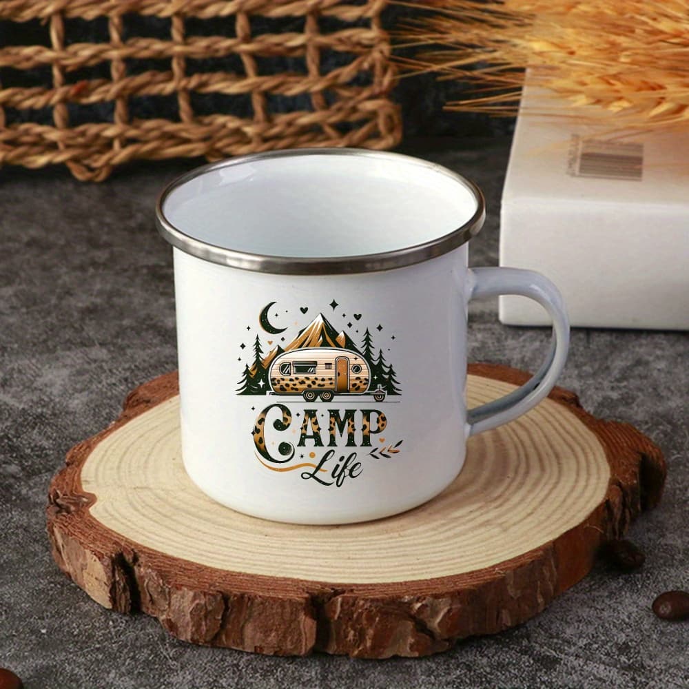 12oz 1pc Enamel Camping Mug Water Bottles Coffee Mug Out Door Water Cup Funny Cups Camping Lover Coffee Cups Beer Cup Halloween Christmas Gifts