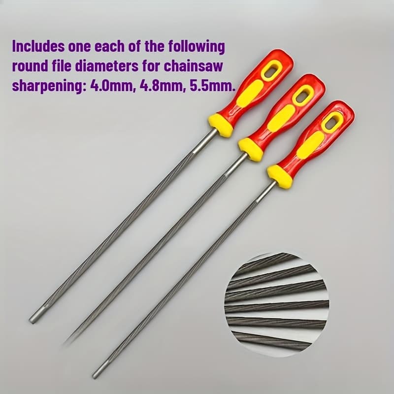 Handle- Chainsaw File Set, Saw File, 4.0/4.8/5.5mm Diameter, Small Round File For , Saw Sharpening File