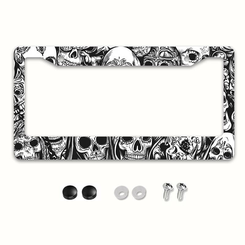 1pc Metal License Plate Frame With Unique Pattern Ideal For Halloween Classic Car Accessory Compatible With American And Most International Vehicles Includes Mounting Screws For -12x6inch