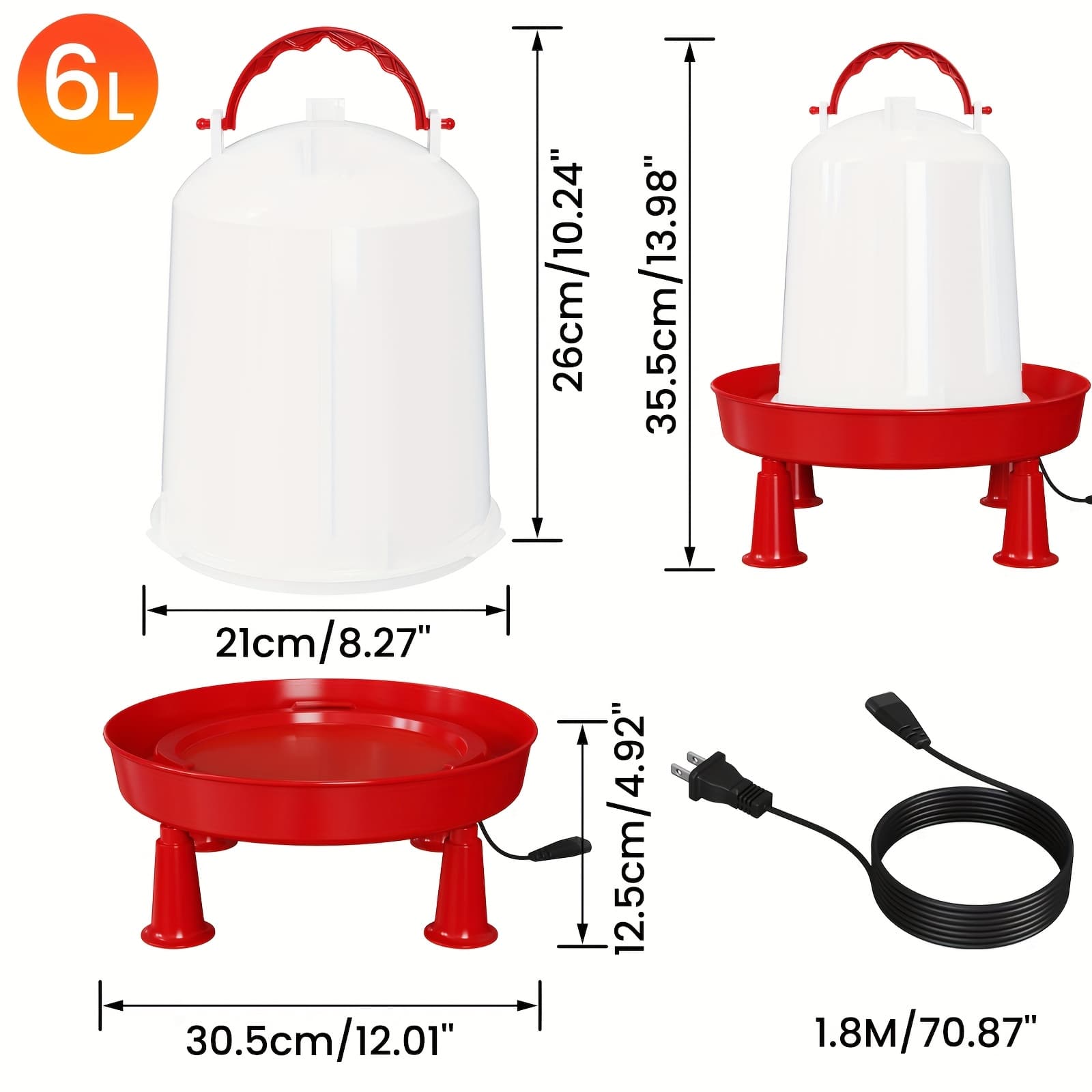 3l/6l Heated Chicken Water Dispenser For Winter With Automatic Filling, 35w Bpa-free Heating System, Design For Chicken Coop